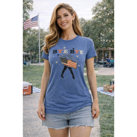 Tops - Bye Bye American Pie Graphic Tee Women S Blue USA Patriotic Shirt Cute NWT